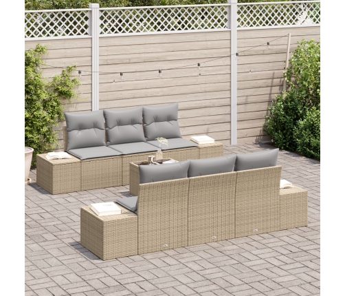 Set de sofá de jardín de 7 piezas con cojines Beige Ratán de poliéster