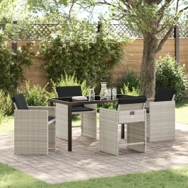 Juego de comedor de jardín  de 5 piezas con cojines Gris Claro Poliratán