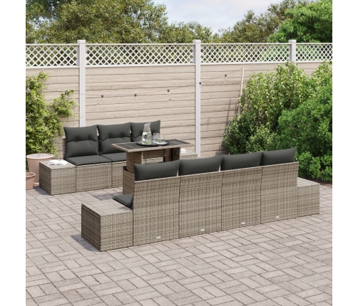 Conjunto de Sofá de Jardín  8 Piezas Gris, Ratán Oscuro