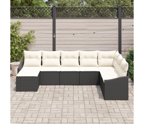 Set de Comedor de Jardín de 8 Piezas con Cojines de Ratán Polietileno Negro
