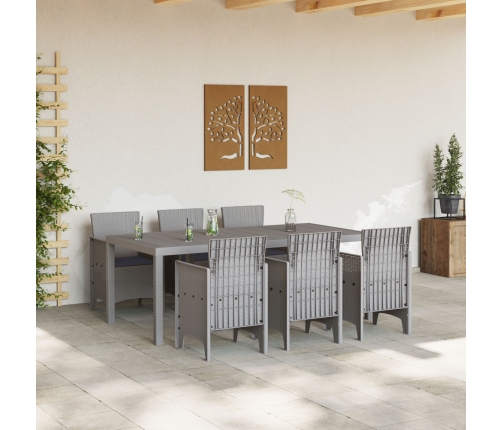 Conjunto de Comedor de Jardín de 7 Piezas con Cojines Gris Claro de Rattan de Poliéster