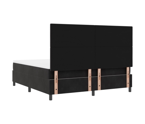 Cama Box Spring  con Colchón Negro Super Rey Terciopelo