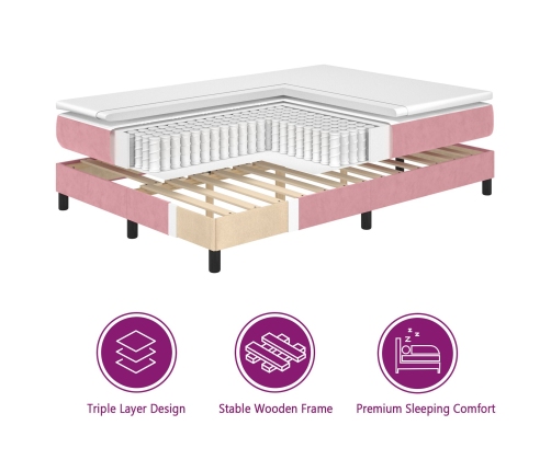 Cama Box Spring  con Colchón Rosa 140x190 cm Terciopelo