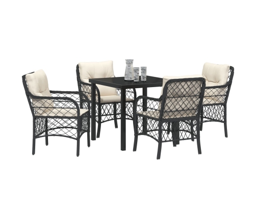 Conjunto de Comedor de Jardín de 5 Piezas con Cojines Negro Ratán Sintético