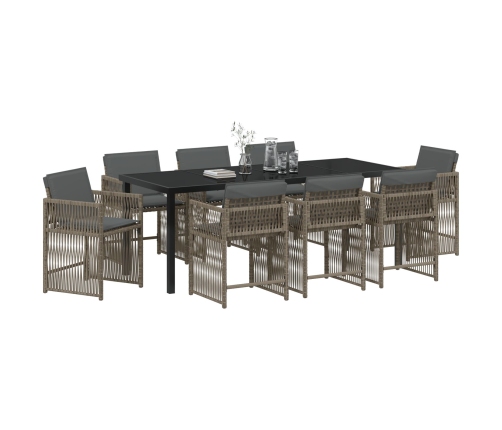 Juego de Comedor de Jardín de 9 Piezas con Cojines Gris Poliratán