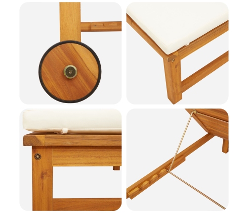 Tumbonas 2 pcs con cojines de madera de acacia,  Tumbona con cojines crema de madera de acacia