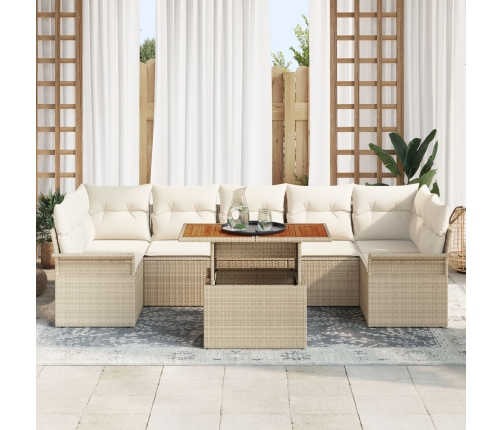 Juego de Sofá de Jardín de 8 Piezas con Cojines Beige Ratán Poli Acacia