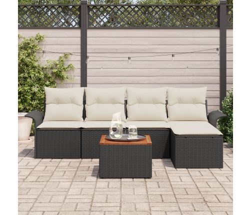 Conjunto de Sofá de Jardín  6 Piezas Negro y crema Ratán poliéster