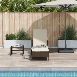 Tumbona Marrón y crema Ratán PE 157 x 55 x 92 cm Plegable