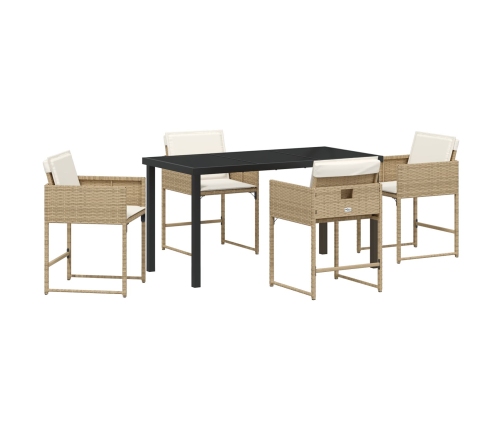 Conjunto de Comedor de Jardín de 5 Piezas con Cojines Beige Ratan PE