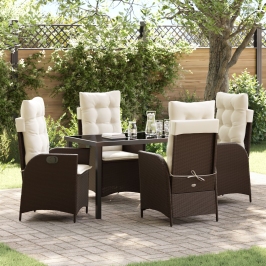 Set de Comedor para Jardín de 5 Piezas con Cojines Marrón PE Ratán