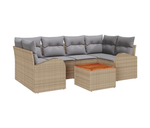 Conjunto de Sofás de Jardín  de 7 Piezas con Cojines Beige Poliratán Acacia