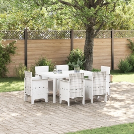 Juego de Comedor de Jardín  de 7 Piezas con Cojines Blanco Poliratán
