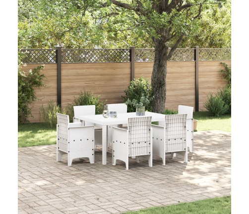 Juego de Comedor de Jardín  de 7 Piezas con Cojines Blanco Poliratán