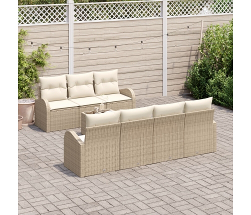 Conjunto de Sofás de Jardín  de 8 Piezas con Cojines Beige de Ratán Poliéster