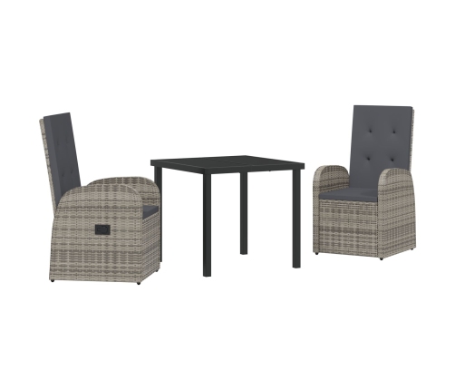 Set de Comedor de Jardín de 3 Piezas con Cojines - Poliratán Gris