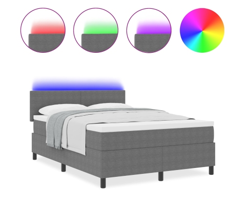 Cama con base tapizada  con colchón&luz LED gris 140x200 cm tela de pana