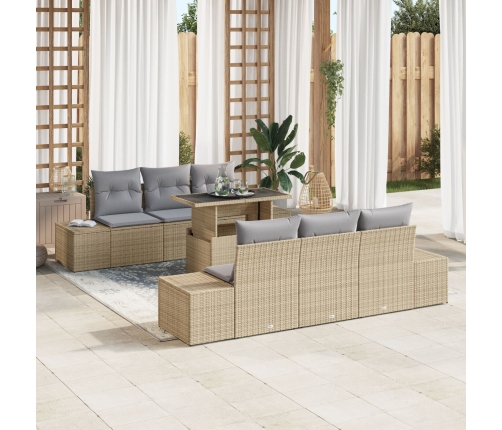 Set de Sofá de Jardín  7 Piezas Beige, Gris Ratán, Poliéster
