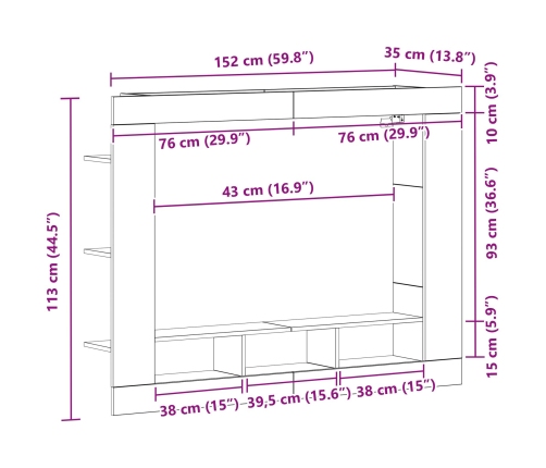 Cabinet de TV Montado en la Pared Madera Vieja 152x22x113 cm