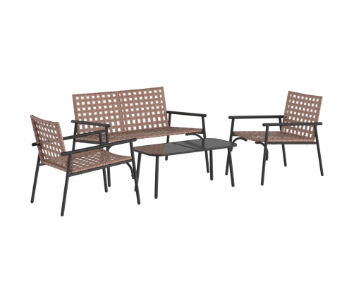 Set de café para exteriores de 4 piezas en ratán y acero marrón
