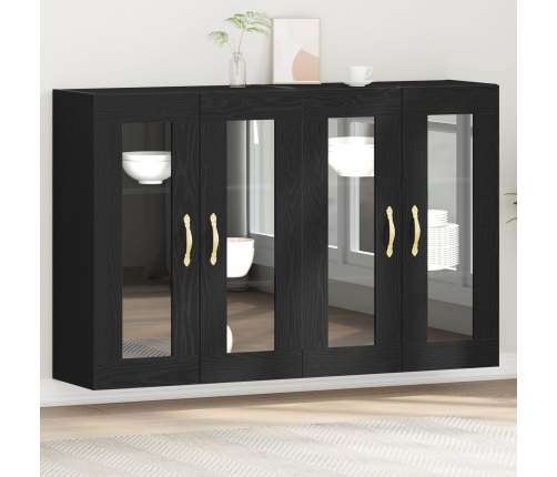 Gabinete Montado en la Pared Set de 2 Roble Negro Madera, Vidrio