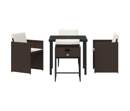 Set de Comedor de Jardín  de 5 Piezas con Cojines Marrón Poliratán