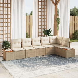 Conjunto de Sofá de Jardín  de 6 Piezas con Cojines Beige Poliratán Acacia