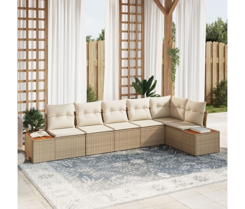 Conjunto de Sofá de Jardín  de 6 Piezas con Cojines Beige Poliratán Acacia