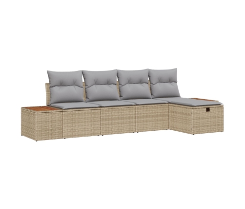 Conjunto de Sofás de Jardín de 5 Piezas con Cojines Beige Ratán Sintético