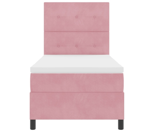 Cama con Base de Resortes con Colchón Rosa 90x200 cm Terciopelo