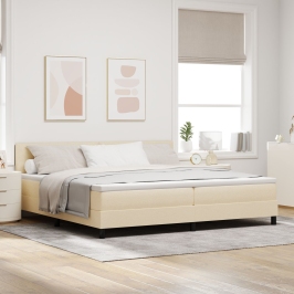 Estructura de Cama  con Colchón Beige Tela 200 x 200 cm