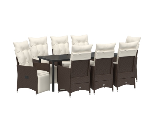 Juego de Comedor de Jardín de 9 Piezas con Cojines Rattan Polipropileno Marrón