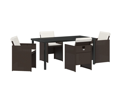 Conjunto de Comedor de Jardín de 5 Piezas con Cojines de Poliratán Marrón
