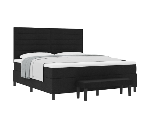 Cama con Base de Muelles con Colchón y Banco Negro 180x200 cm Tela