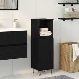 Armario de baño  Negro Roble 30x30x100 cm Madera elaborada