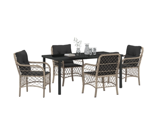 Set de Comedor de Jardín de 5 Piezas con Cojines Gris Claro Rattan PE