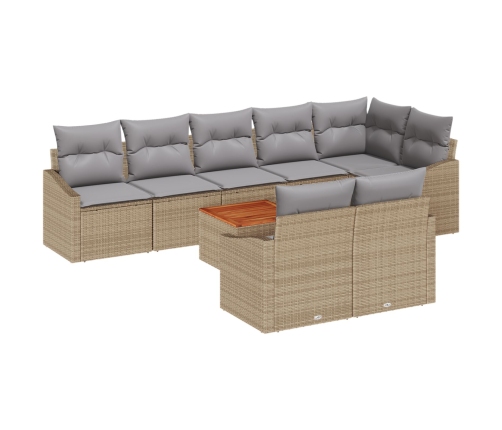 Juego de Sofá de Jardín  de 9 Piezas con Cojines Beige Polirratán Acacia