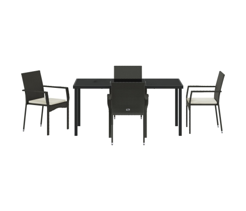 Juego de Comedor de Jardín de 5 Piezas  con Cojines Negro Poliratán