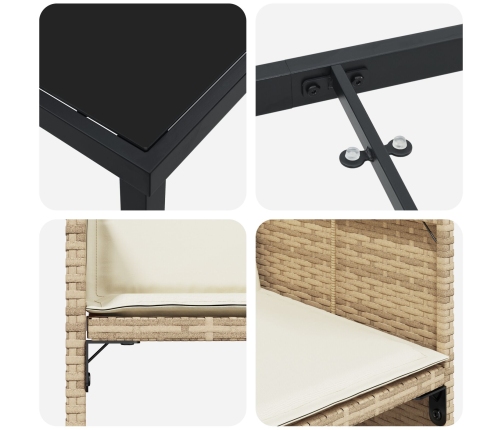 Set de comedor de jardín  de 5 piezas con cojines de poliratán beige