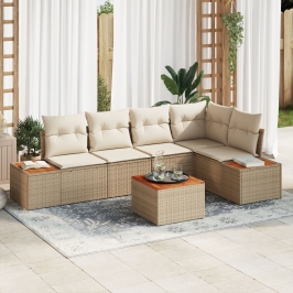 Juego de Sofá de Jardín de 6 piezas con Cojines Beige de Ratán Sintético Acacia