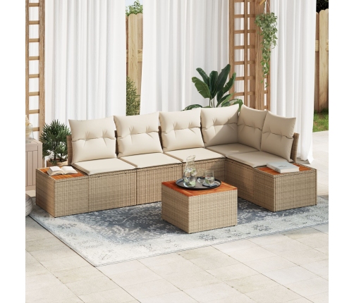 Juego de Sofá de Jardín de 6 piezas con Cojines Beige de Ratán Sintético Acacia