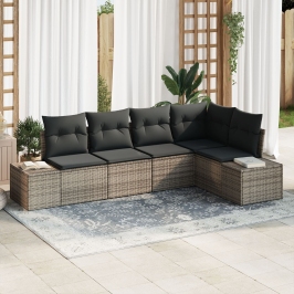 Conjunto de sofá de jardín de 5 piezas con cojines  Gris Poliratán