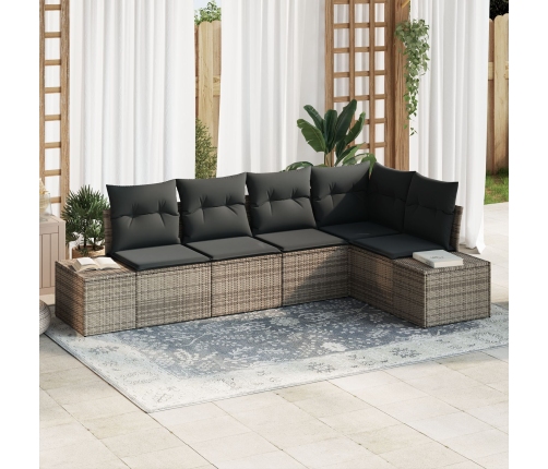 Conjunto de sofá de jardín de 5 piezas con cojines  Gris Poliratán