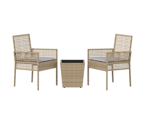 Conjunto de bistro de jardín de 3 piezas  con cojines Beige de polirratán