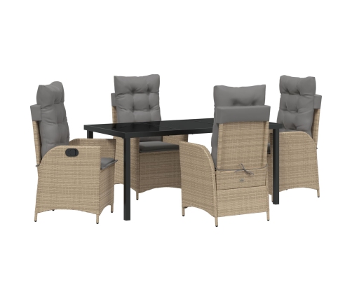 Juego de Comedor de Jardín de 5 Piezas con Cojines Beige Poliratán