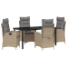 Juego de Comedor de Jardín de 5 Piezas con Cojines Beige Poliratán