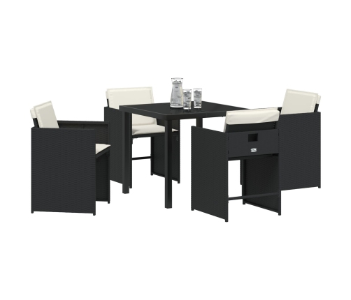 Juego de Comedor de Jardín de 5 Piezas con Cojines de Poliratán Negro