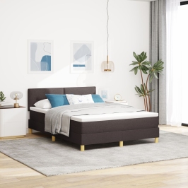 Cama con canapé y colchón LED marrón oscura 140x190 cm tela