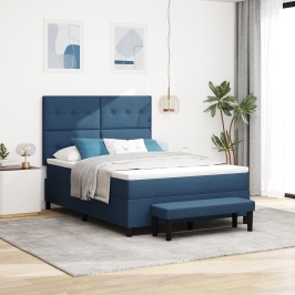 Cama con Somier  con Colchón & Banco Azul 140x190 cm Tela