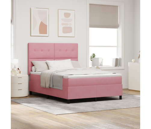 Cama Box Spring  con colchón Rosa 140x190 cm Terciopelo